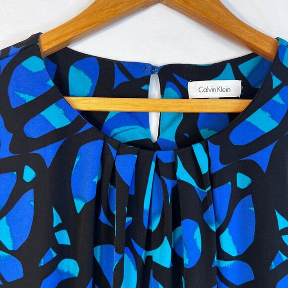 Calvin Klein Bold Abstract Tank Blouse Artsy Pleated Neckline Size XL Office - Picture 3 of 8